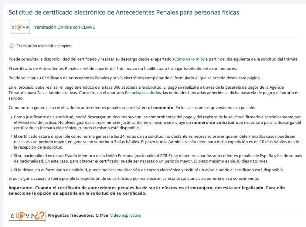 Solicitud de Certificado Electrónico de Antecedentes Penales para Personas Físicas